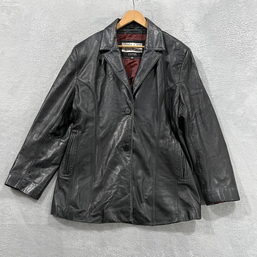 Vintage Wilson Leather Jacket Blazer Womens 2X Black Pelle Studio Biker‎ Grunge